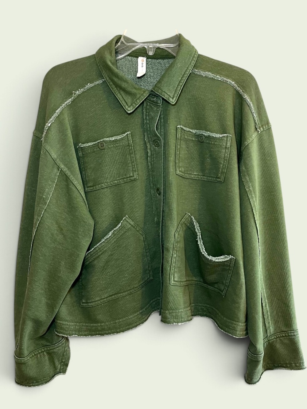 Anthropologie Daily Practice Oversized Cropped Shirt Jacket Deep Olive Size XS